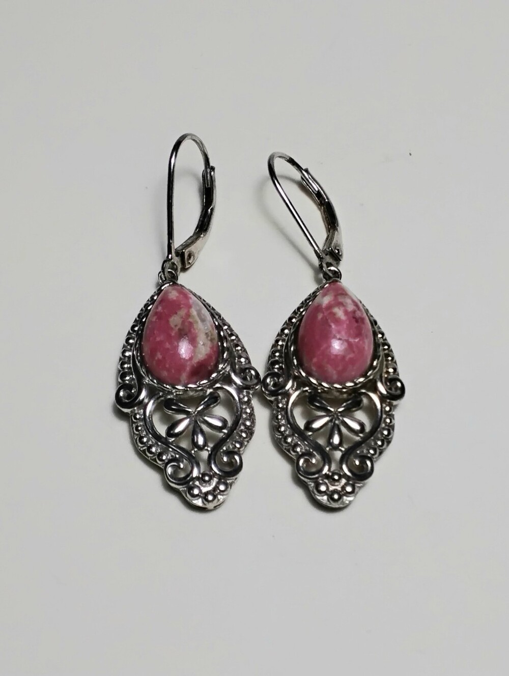 925 Silver Natural Pink Thulite Earrings JTV